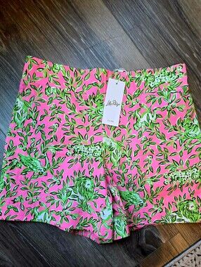 Lilly Pulitzer Neon Pink Shorts with Lime Green Tropical Print Size Small